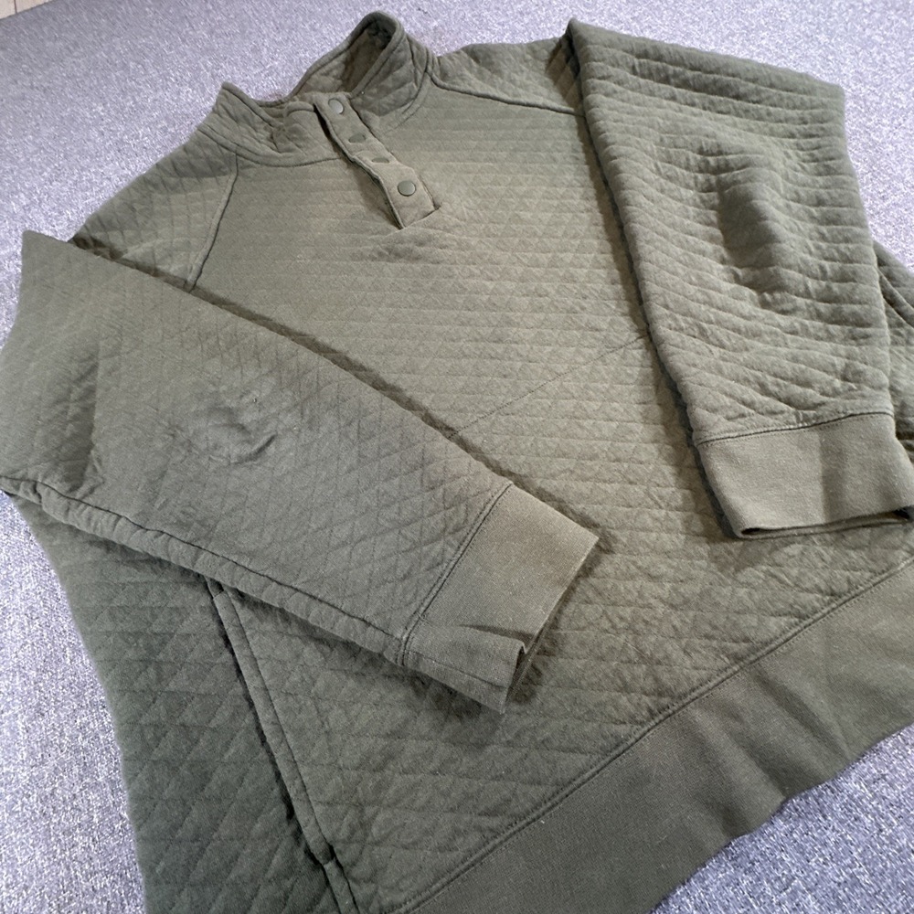 Eddie Bauer Quilted Pullover Sweatshirt Mens XXL Green Snap Neck Fleece